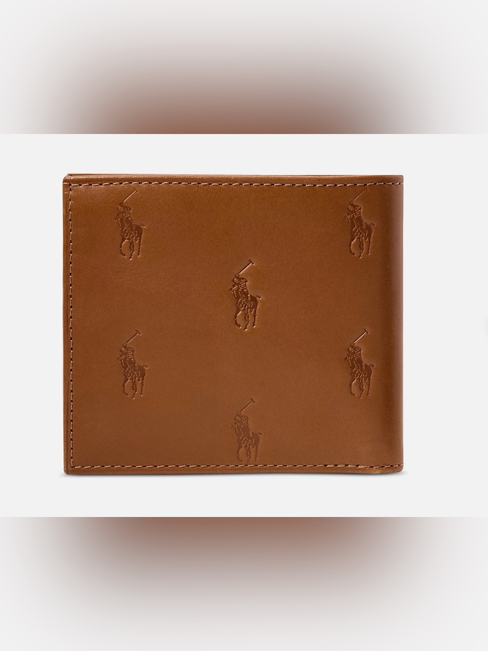 NIB Polo Ralph Lauren Leather ALL OVER PONY Double Billfold Wallet - CLASSIC TAN - Picture 11 of 13